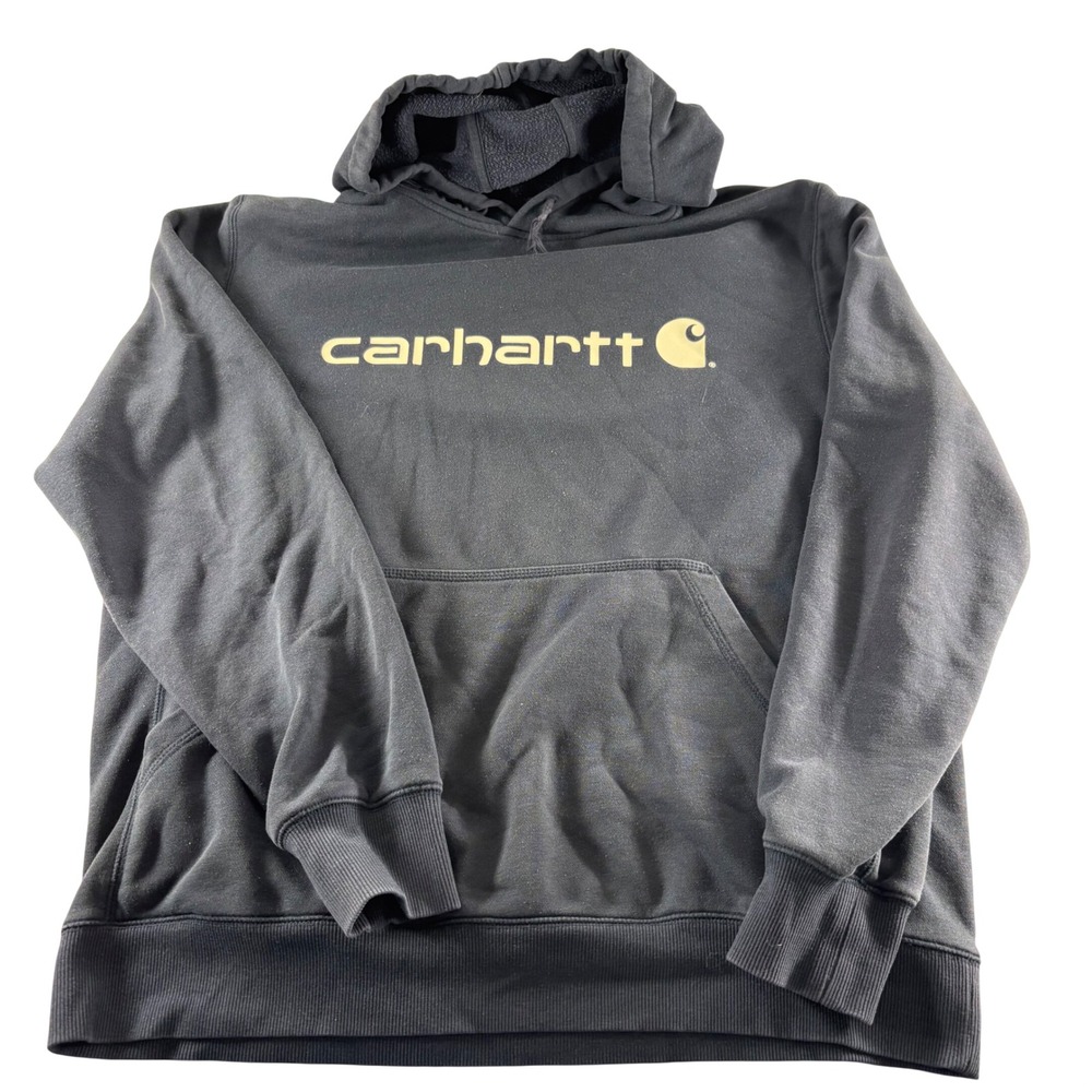 Carhartt Force Relaxed Fit Navy Blue Graphic Logo Pullover Hoodie‎ Mens Large